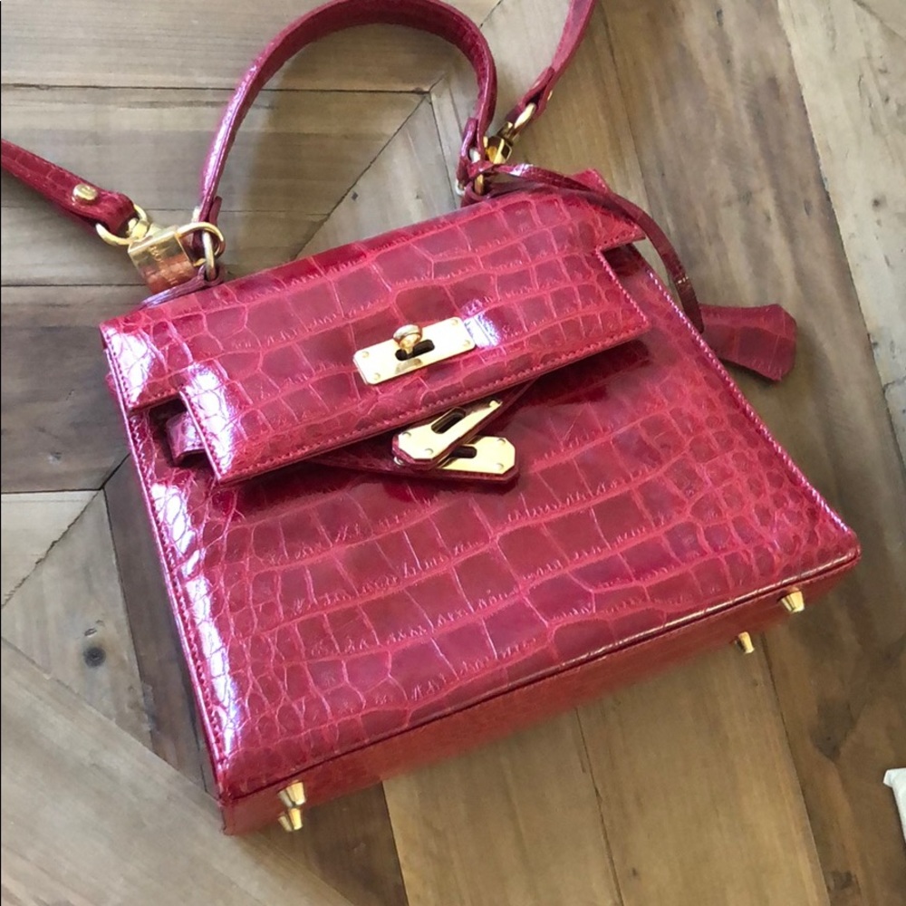 Birkin Inspired Red Leather Bag